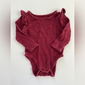Cozy Kids Burgundy Waffle Ruffled Long-Sleeve One Piece
